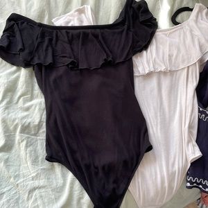 2 two flowy off the shoulder bodysuits